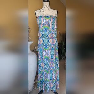 Colorful Strapless Tube Paisley Print Maxi Dress Size Medium